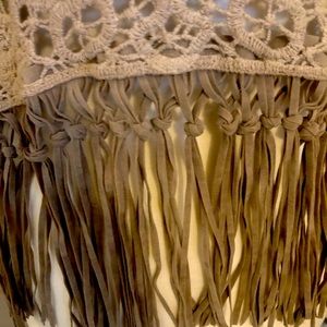 Origami ling  crocheted boho vest with ultrasuede fringes